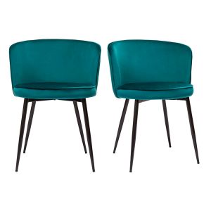 Miliboo Chaises Design En Tissu Velours Bleu P&eacute;trole Et M&eacute;tal Noir (Lot De 2) Serif