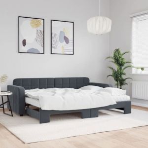 VidaXL Lit de Jour avec Lit Gigogne et Matelas, Canapé-lit, Lit d'Invité, Meuble de Chambre à Coucher Salle de Séjour, Moderne, Gris Foncé 80x200cm Velours