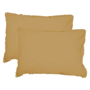 Matt & Rose Set de 2 taies d’oreiller unies à franges Miel 50x70cm