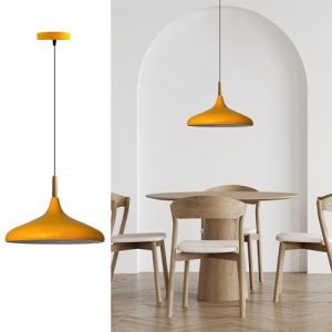 Bamyum Champion Lampe à Bois Suspension Moderne en Metal de 35 cm, Lustre de Salon, Chambre, Cuisine, Suspension Luminaire Plafonnier, Éclairage de Plafond, Lampe Suspendue Jaune Foncé