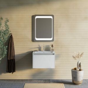 Armoire de toilette murale 60cm blanc mat avec miroir 60x80 led monaco