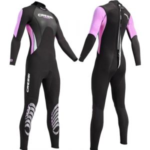 Cressi Morea Lady Wetsuit Full 3mm Combinaison de plongée Femme, Noir/Rose/Argent, Taille L
