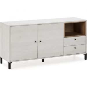 Buffet Bas Javea 2 tiroirs, 2 Portes et 1 Niche, Couleur Blanc/Bois, 136,5 cm Largeur - blanc
