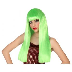 Perruque Longue Vert fluo avec Frange 60cm