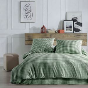 Terre de Nuit Parure de lit Vichy 140x200 Vert foncé