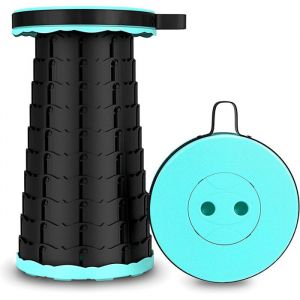 Tabouret t&eacute;lescopique pliant bleu turquoise - Si&egrave;ge r&eacute;glable compact &agrave; emporter partout - 25 x 45 cm