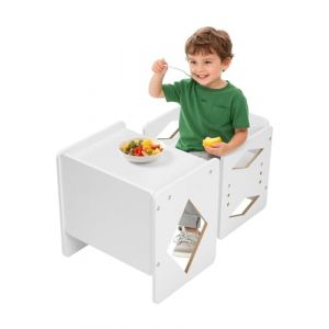 VEVOR Ensemble Table et Chaises pour Diversification Autonome Enfants, Mobilier pour DME en Bois, Table de d'Activités pour Enfants, Hauteur Réglable, pour Dessiner Lire Manger, Tout-Petits, Blanc