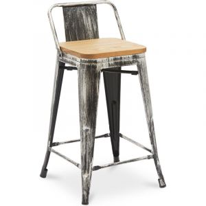 Privatefloor Tabouret de bar avec dossier - Design industriel - Bois et acier - 60cm - Nouvelle &eacute;dition - Stylix Industriel