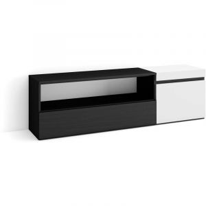 Skraut Home - Meuble tv, Banc Télé, Grand espace de Rangement, 150x45x35cm, Pour les tv jusqu'à 65', Meubles de salon, Style moderne, Blanc et noir