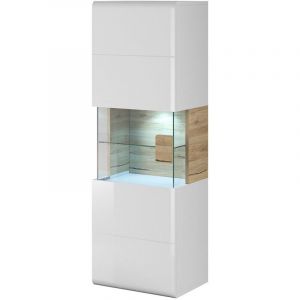 Meublorama - Vitrine suspendue collection ohio coloris blanc et finitions ch&ecirc;ne.