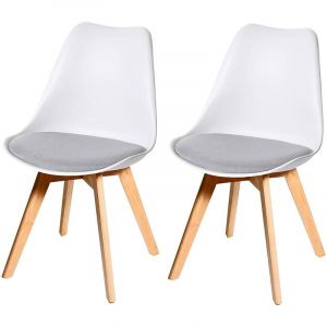 Image de Décoshop26 Lot de 2 chaises scandinave en simili-cuir gris plastique blanc et pieds bois clair CDS04437