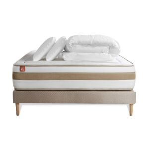 Image de Pack prêt à dormir matelas LE RAFFINÉ 140x190cm Ressorts ensac s + Mémoire de forme BioVisco + sommier kit Beige