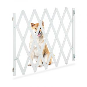 Image de Relaxdays Barrière de sécurité, en bambou, pour chien, largeur 34-140 cm, hauteur : 87-99 cm, escaliers & porte, blanche