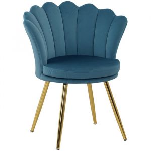 Homcom Chaise coquillage chaise design pieds métal dorés effilés velours bleu