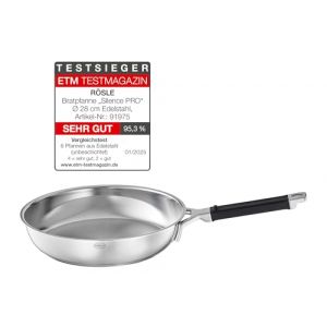 R&ouml;sle Silence Pro Po&ecirc;le &agrave; Frire, Po&ecirc;le de Bonne Qualit&eacute; en Acier Inoxydable avec Poign&eacute;e en Silicone, 28 cm, Acier Inoxydable 18/10, Adapt&eacute; &agrave; L'Induction, Adapt&eacute; au Lave-Vaisselle