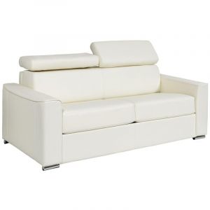 Vente-unique - Canapé 3 places convertible express en cuir de buffle blanc - Couchage 140 cm - Matelas 18 cm - vizir