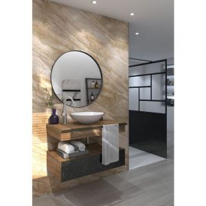Aurys - Miroir rond décoratif avec cadre noir en alu - 80 cm - Fabrication Française