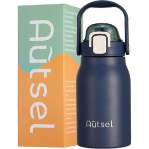 Bouteille d'eau en acier inoxydable Autsel 1 L avec poignée et paille