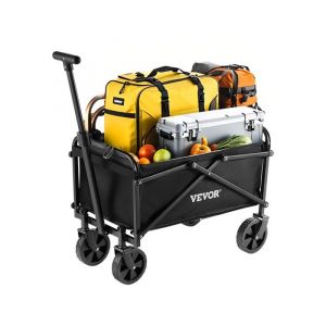VEVOR Chariot de Jardin Pliable, 80 L, Chariot de Transport Utilitaire Portable Robuste 90,72 kg, avec Roues Tout-Terrain, Poignée Réglable, pour Extérieur, Camping, Plage, Épicerie, Jardin, Noir