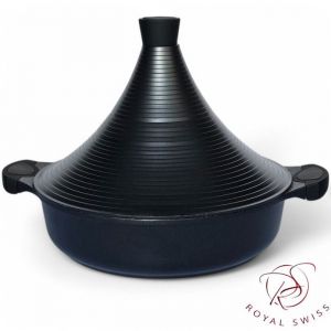 Royal swiss Tajine - Tajine en aluminium NOIR - Ø 32 cm 5 litres - Marmite de Luxe pour des plats savoureux mijotés