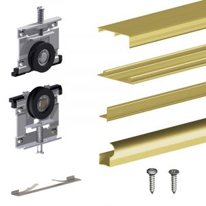 Wimove Kit SLID'UP 220 aluminium anodisé or pour 2 portes de placard coulissantes 18 mm - rail 1,8 m - 70 kg