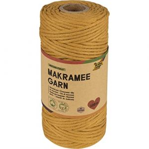 Folia 24993 macramé Mustard Field Coton, 100 m de Fil torsadé Jaune Moutarde 3,5 mm de diamètre