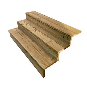 BERLIN Escalier extérieur bois 3 marches H 54cm L-160cm - avec contre marche