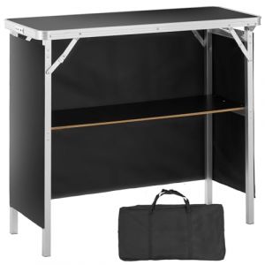 VEVOR Comptoir de Stand Foire Salon 97,5 x 38,5 x 87 cm Table de Bar Pliante Longue et Portable avec Sac de Transport &Eacute;tag&egrave;re de Rangement et Jupe Noire pour F&ecirc;te Pique-Nique Exposition Commerciale