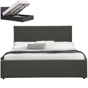 MEUBLER DESIGN Lit Coffre Velours Damard - Velours Noir - 160x200, Style, x x cm