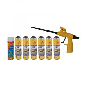 Image de Sika Kit mousse polyur&eacute;thane expansive 500ml x6 - Nettoyant 500ml - Pistolet Foam Gun