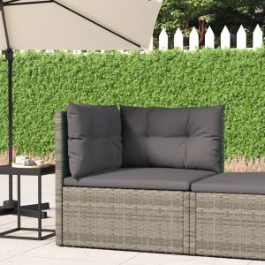 VidaXL Canap&eacute; d'angle de jardin avec coussins gris r&eacute;sine tress&eacute;e Gris