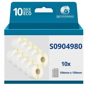 123CONSOMMABLES - Pack de 10 Rouleaux &eacute;tiquettes compatibles avec DYMO LABELWRITER 4XL (S0904980) - 104 mm x 159 mm