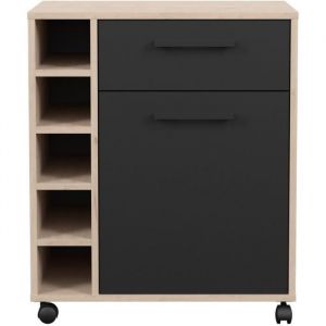 Parisot STUDIO - Desserte - 1 porte 1 tiroir - 5 casiers range bouteilles - 60 x 40,3 x 71 cm - Chene / Noir mat