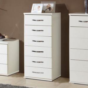 Image de Inside75 Commode doumo 6 tiroirs blanc et chrome - blanc