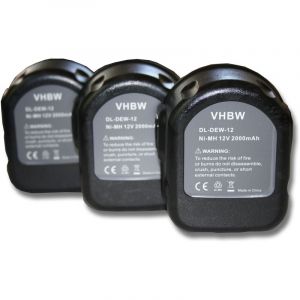 Vhbw Lot 3 batteries Ni-MI 2000mAh (12V) pour outils Dewalt 152250-27, 2802, 2802K, 2812B, 2812K, 2832K comme Dewalt DC9