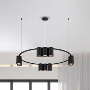 Eko-Light Suspension Genesis, aluminium, noir, 10 x GU10, Ø 60 cm