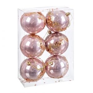 BigBuy Christmas Boules de Noël Rose Plastique 8 cm (6 unités)