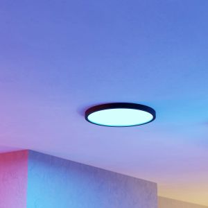 Eglo Connect.z Plafonnier LED connecté pour salle de bains Fueva 6-Z, Ø 38,9 cm, ZigBee, App et commande vocale Alexa, blanc chaud-blanc froid, intensité lumineuse variable, noir, IP44