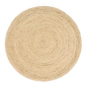 Paco Home Tapis Rond Salon Jute Motif Ethnique Boho Moderne Fait Main Tapis Naturel 100 cm rond, Ivoire 2
