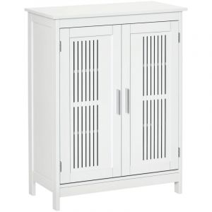 Meuble salle de bain - kleankin - 3 niveaux - double porte et &eacute;tag&egrave;re r&eacute;glable - MDF - 60x30x80cm - blanc