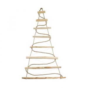 BOGATECO Sapin de Noël fait main de 95 cm de haut avec décorations | lumières LED | Panneaux en bois reliés par une corde de jute