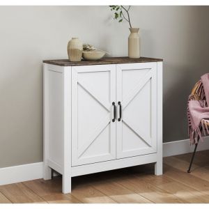 Buffet rustique 2 portes Buffet de cuisine Meuble pour salon salle à manger 80x85x35cm Modèle Olivia Couleur Blanc et Chêne Rustic