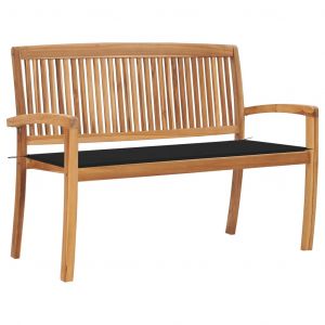 VidaXL Banc de jardin empilable et coussin 128,5cm Bois de teck massif Black