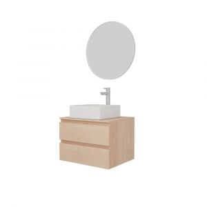 Ensemble meuble simple vasque 60cm + vasque + robinet + miroir