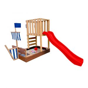 Axi Aire de jeux en bois marron avec toboggan rouge