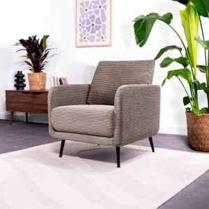 Fauteuil design EMMA velours c&ocirc;tel&eacute; taupe