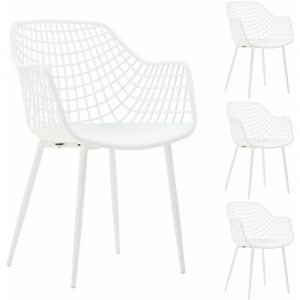Lot de 4 chaises LUCIA, en plastique blanc et métal blanc