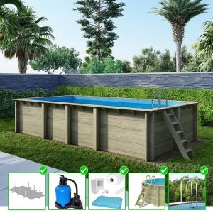 Piscine en bois Aqua 7x3.75 - H.1.45 m fixations &agrave; visser - BAS7308OSPL