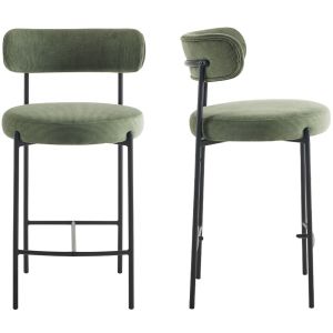 Homifab - Lot de 2 tabourets de bar en velours côtelé vert - Evora