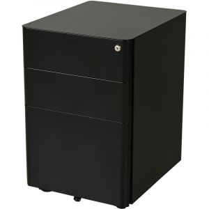 Homcom Caisson de bureau rangement bureau sur roulettes 3 tiroirs coulissants verrouillables trieur à dossiers dim. 39L x 48I x 59H cm acier noir